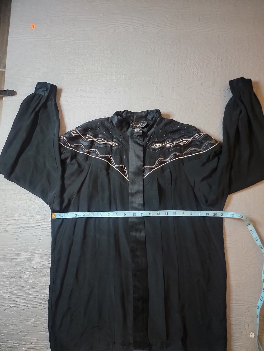 SUZELLE Silk Black Emblished & Embroidered Western-Style Button-Up Blous C-23